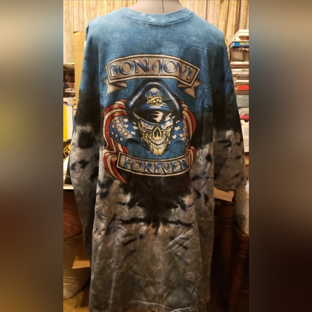 VTG BON JOVI FOREVER NWOT 4XL TIE DYE LIQUID BLUE HAIR METAL NJ 80S ROCK COTTON